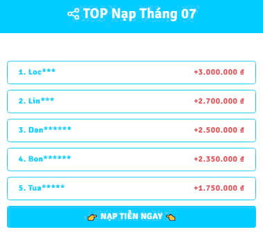 THÔNG BÁO TOP NẠP THÁNG 4